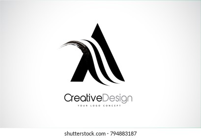A Letter Design Brush Paint Stroke. Letter Logo with Black Paintbrush Stroke.