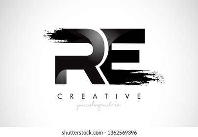 RE Letter Design with Brush Stroke and Modern 3D Look Vector Illustration.