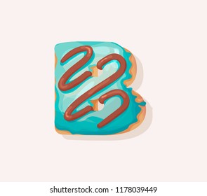 Letter a design in the form of a donut. Sweet letter B with chocolate topping and glaze for poster, card, logo design. The b letter of the name for the birthday greeting card