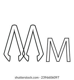 letter design in the form of two medical tweezers folded in the shape of the letter M, drawn in line art style