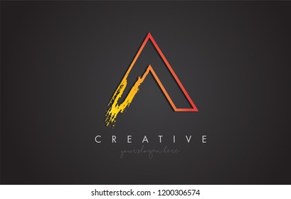A Letter Design with Golden Outline and Grunge Brush Texture. Vector Illustration.