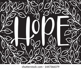 Letter design- Hope with leaves, vector illustration