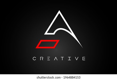 A Letter Design Logo with Monogram Line White and Red colors on a Black background. Creative A Icon Idea with Modern Look.