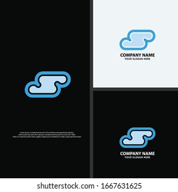 letter design logo s in the clouds, cloud blue and sea blue in a black background with 3 layouts