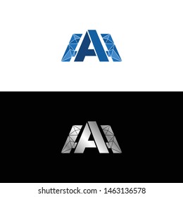 A letter design with low poly style. low poly blue. illustration of letter A.