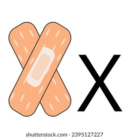  letter design made of two pieces of medical plaster folded into an X shape