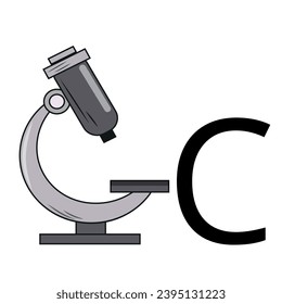  letter design from a medical, precision microscope folded into the shape of the letter C