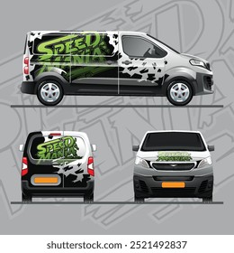 Briefdesign eines Minivans von allen Seiten. Vektorgrafiken.