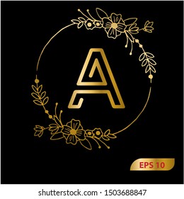 Letter A Design Modern logo shape with golden flower circles