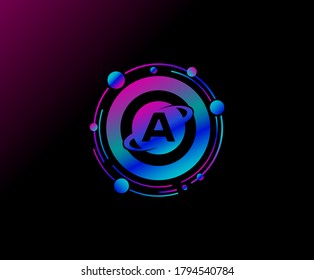 A Letter Design. Modern ring planet with line of orbit. Colorful abstract geometry planet logo.