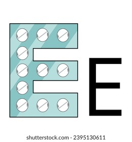diseño de letras de una placa de comprimidos blancos doblados en forma de E