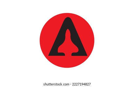 letter a design using rocket in red circle on white background