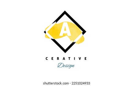 A letter design vector with yellow water color brush icon creative premium logo on white background