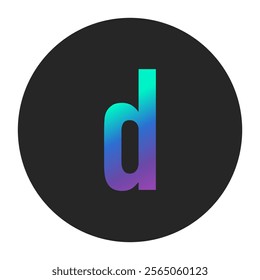 Letter “d” designed with eye-catching gradient colors on a bold black circular background. Suitable for modern logos, tech branding, or creative digital projects. Vibrant and unique.