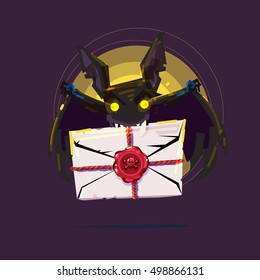 Letter with devil bat. dead letter and halloween concept - vector illustration