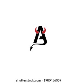 Letter A with devil's horns and tail icon logo design vector template