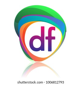 Letter DF logo with colorful splash background, letter combination logo design for creative industry, web, business and company.