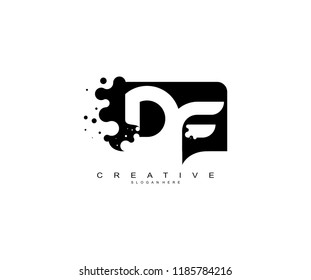 Letter DF Logo Design Vector with Abstract Square Shape Dots