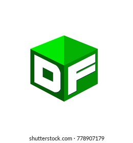 Letter DF logo in hexagon shape and green background, cube logo with letter design for company identity.
