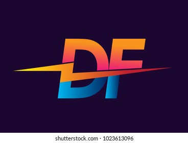 Letter DF logo with Lightning icon, letter combination Power Energy Logo design for Creative Power ideas, web, business and company.