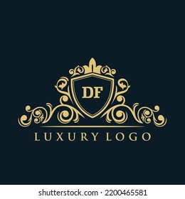 Letter DF logo with Luxury Gold Shield. Elegance logo vector template.