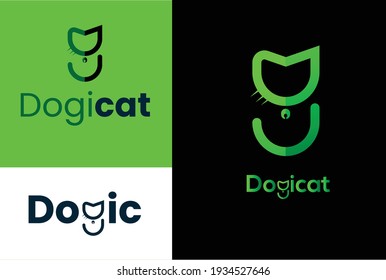 Letter Dg Cat logo, Dogicat logo, Modern with a minimalist impression and illustrate a cat,very suitable for brands of pet shops, pet care services, or technology, etc.