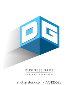 Letter DG logo in hexagon shape and blue background, cube logo with letter design for company identity.
