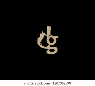 Letter DG lowercase elegant gold flame swoosh monogram logo design