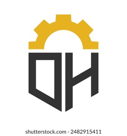 Letter DH Gear Logo Design for Service Center, Repair, Factory, Industrial, Digital and Mechanical Business