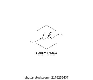 Letter DH Initial handwriting logo with signature and hand drawn style.