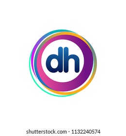 Letter DH logo with colorful circle, letter combination logo design with ring, circle object for creative industry, web, business and company.