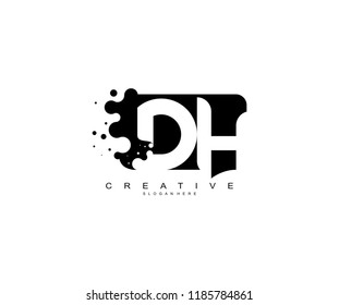 Letter DH Logo Design Vector with Abstract Square Shape Dots