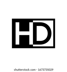 letra DH logotipo resolución de vídeo, portador de icono plano con etiqueta de medio