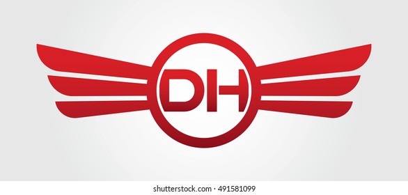 Letter DH Winged Logo Color Red