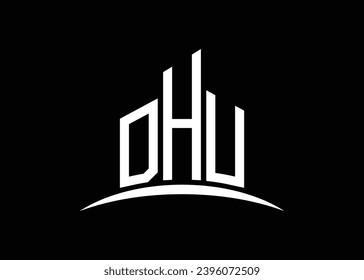 Letra modelo de diseño de logotipo de vector de construcción DHU. Construyendo el logotipo de Shape DHU.