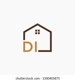 letter DI Line House Real Estate Logo. home initial D A concept. Construction logo template, Home and Real Estate icon. Housing Complex Simple Vector Logo Template. - vector