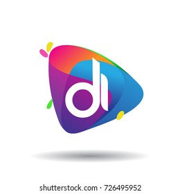 Letter DI logo with colorful splash background, letter combination logo design for creative industry, web, business and company.