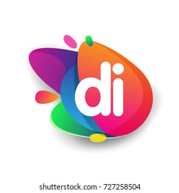 Letter DI logo with colorful splash background, letter combination logo design for creative industry, web, business and company.