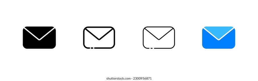 Letter. Different styles, color, envelope with a letter. Vector icons.