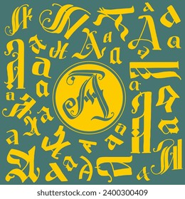 The letter a in different styles for the logo. Beautiful background with letters.