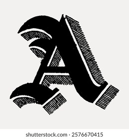 A letter different types of shadings on font. Vintage letter typography vector. Vintage art lettering illustration, old painting art print. Isolated vintage letter typography vector.