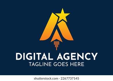 Letter A Digital Growth Rocket Star Agency Tech Modern Creative Logo Design Template idea