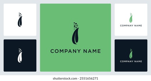 letter I digital leaf logo and icon