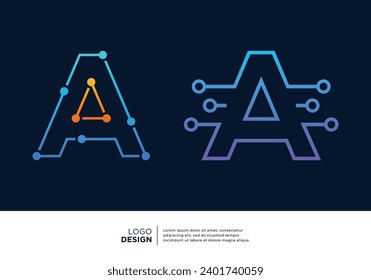 Letter A digital technology logo design collection.