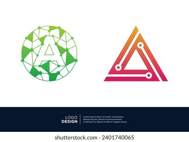 Letter A digital technology logo design collection.