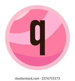 The letter ‘q’ displayed on a candy-inspired pink circle background, ideal for Valentine’s Day and love designs.