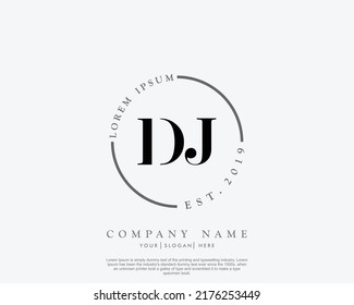 Letter DJ Initial handwriting logo with signature and hand drawn style.