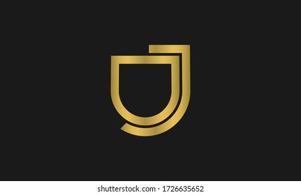 Letter DJ, JD monogram and shield sign combination. Line art logo design. Symbolizes reliability, safety, power, security.