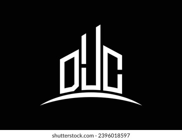 Letra DJC construcción de la plantilla de diseño del logotipo del monólogo del vector. Construyendo el logotipo de DJC Shape.