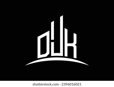 Letter DJK building vector monogram logo design template. Building Shape DJK logo.
